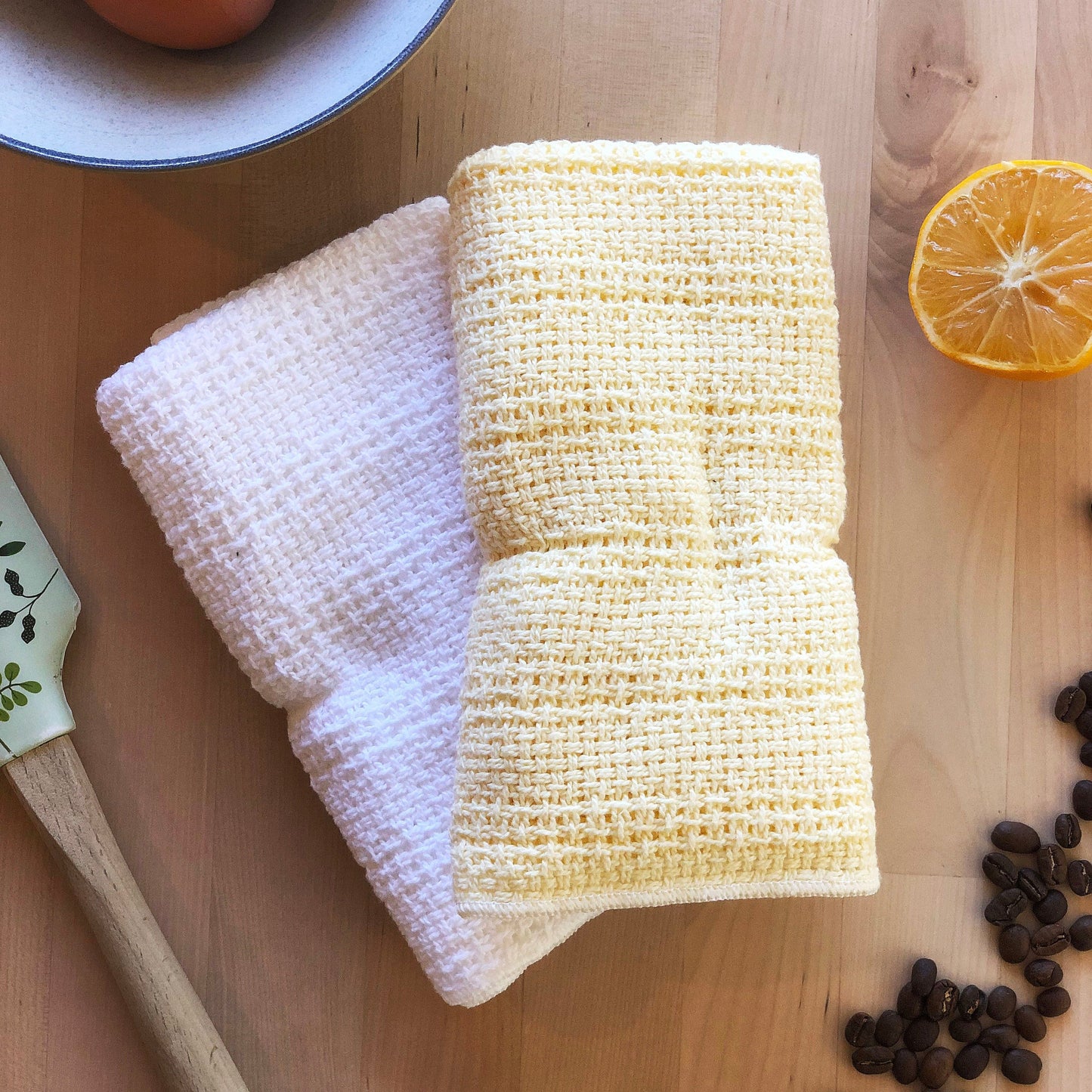 Made in the USA 100% Cotton Kitchen Towel - Set of 2 - American Made Kitchen Towels - American Home USA -  Yellow and White Set