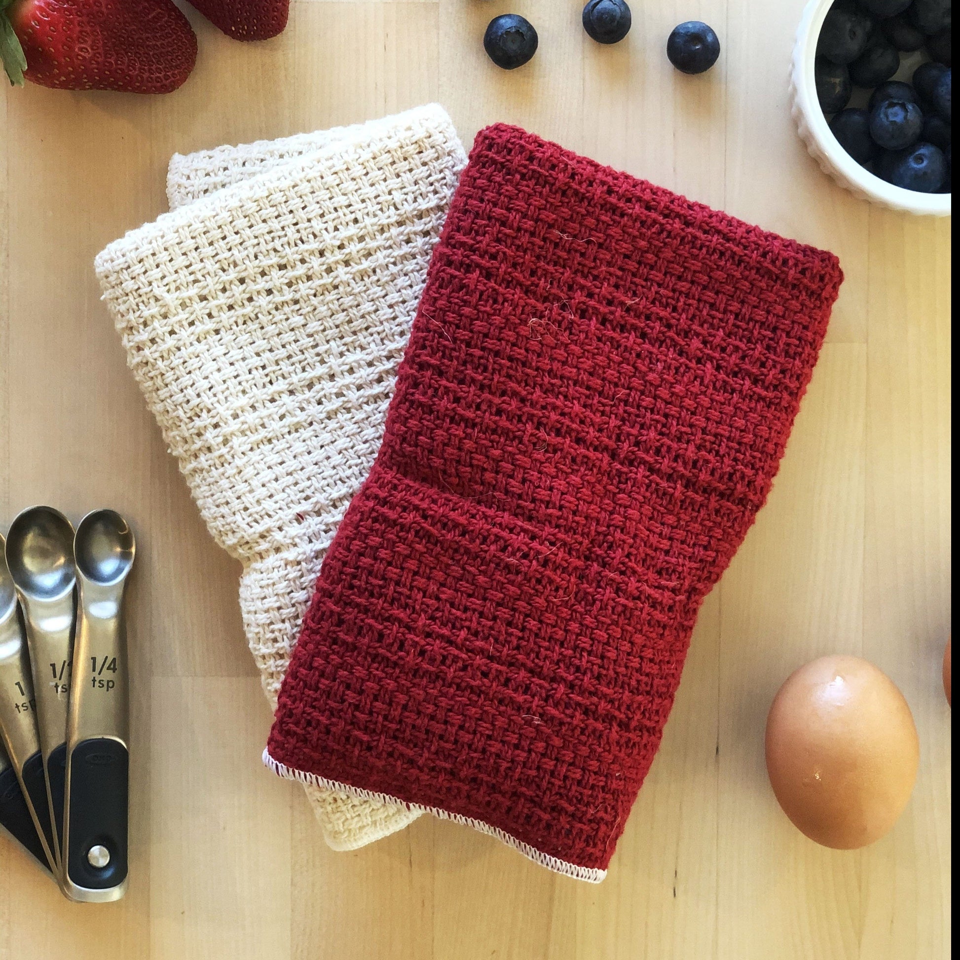 Made in the USA 100% Cotton Kitchen Towel - Set of 2 - American Made Kitchen Towels - American Home USA - Red and Natural
