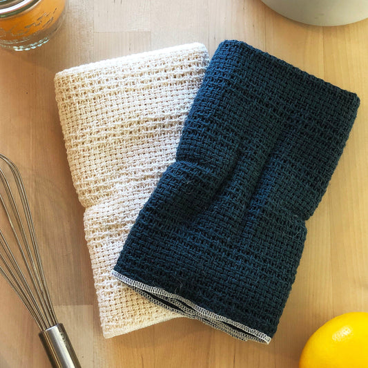 Made in the USA 100% Cotton Kitchen Towel - Set of 2 - American Made Kitchen Towels - American Home USA -  Navy and Natural