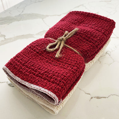 Made in the USA 100% Cotton Kitchen Towel - Set of 2 - American Made Kitchen Towels - American Home USA - Red and Natural