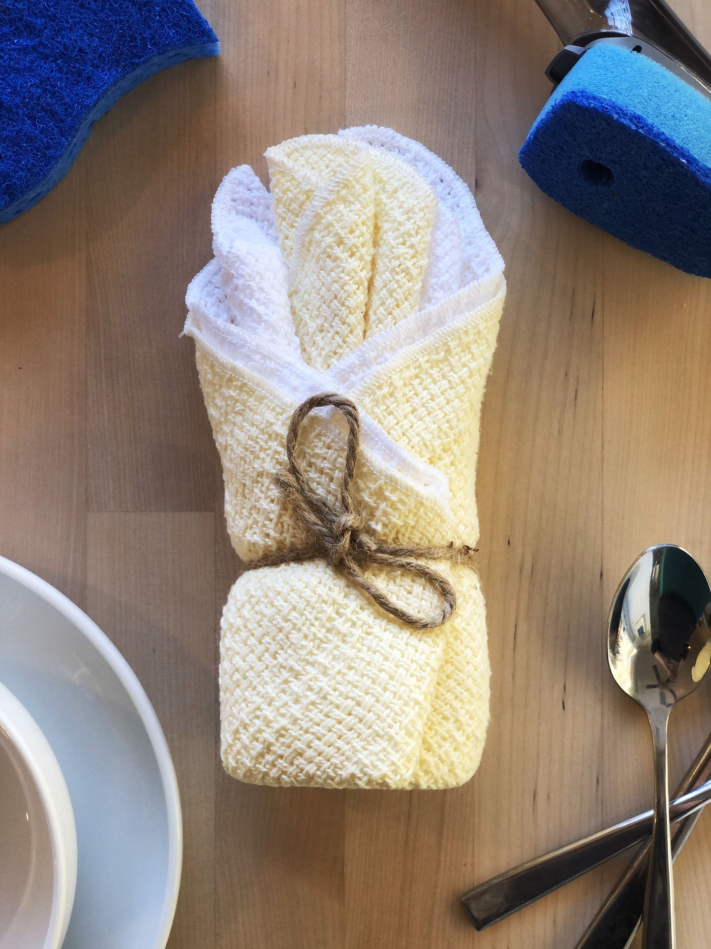 Made in the USA Dish Cloths - Set of 4 - American Made Dish Cloths Towels - American Home USA - Yellow and White