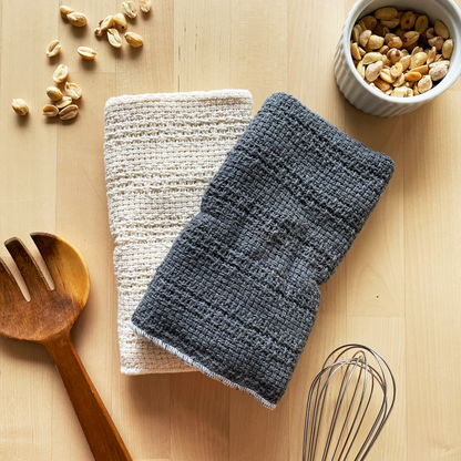 Made in the USA 100% Cotton Kitchen Towel - Set of 2 - American Made Kitchen Towels - American Home USA - Gray and Natural Set